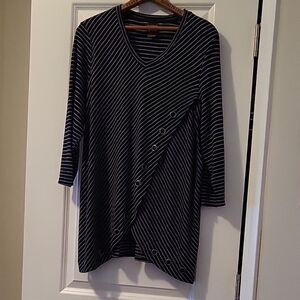 Multiples Charcoal and White Striped Tee